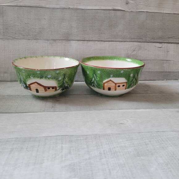 The Cellar Holiday Cabin Ceramic Bowls Set Of 2 - Picture 1 of 11